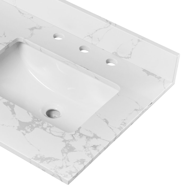 48" W Quartz Stone Vanity Top With Rectangular Undermount Sink And 4" Backsplash