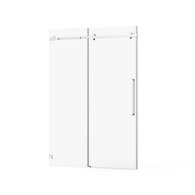Frameless Shower Door, 48" W X 72" H Sleek Silent Sliding Glass Door, 1/4" (6Mm) Thick Tempered Clear Glass With Easy-Clean Coating, Heavy-Duty 304 Stainless Steel, Chrome