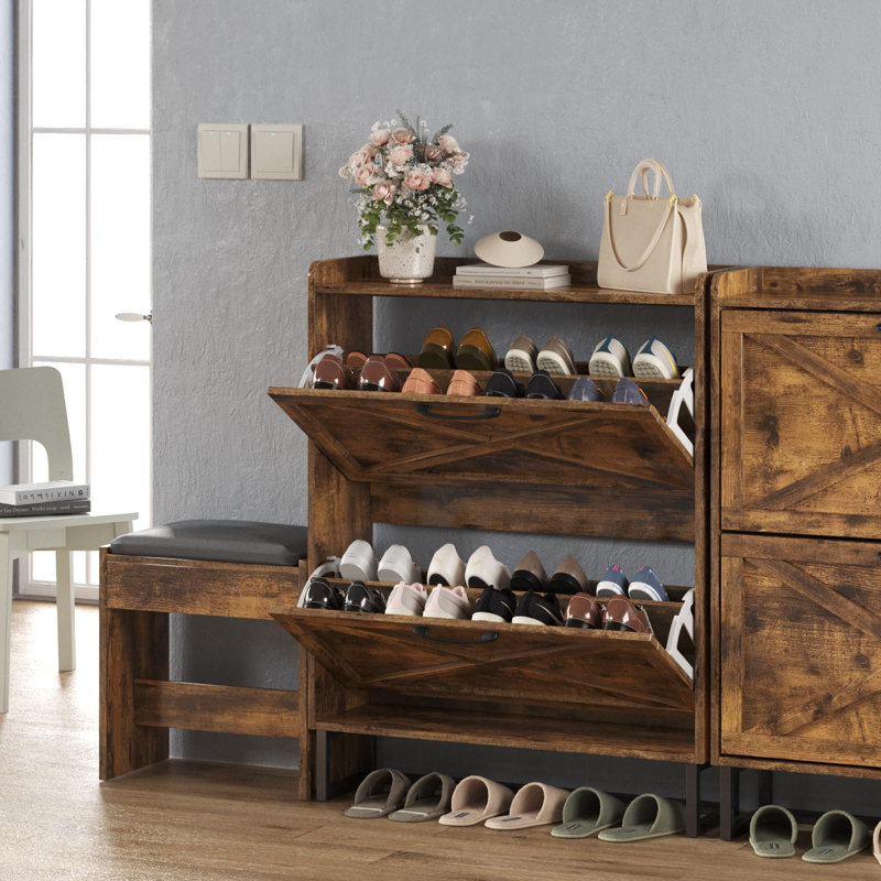 16 Pair Shoe Storage Bench, Brown