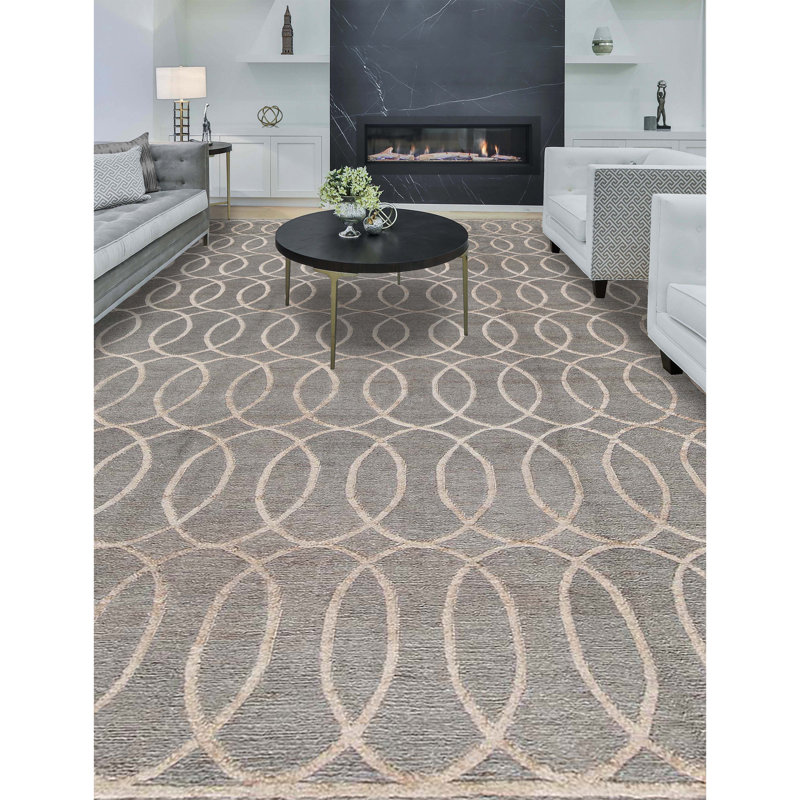 Geometric Area Rug in Dark Moss Green
