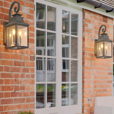 Ensemble de 2 lanternes murales d'extérieur, appliques murales élégantes avec support en métal, lumières montées à l'extérieur noir mat avec verre transparent ensemencé pour porche, patio, jardin (ampoule non incluse)