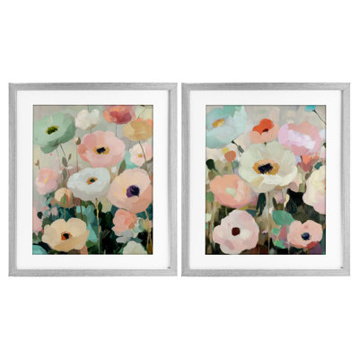 Minty Garden Flowers 2pc Framed Print Under Glass Set, design by Annabelle Hall