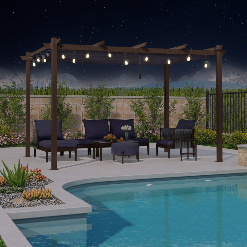 Metal Pergola with Canopy, 96.46" H x 157.48" W x 118.11" D, Navy Blue