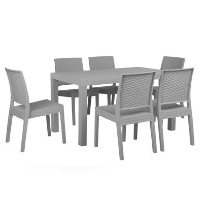 Ezmerelda 6 - Person Acacia Patio Dining Set with Rectangular Table , Cushions Included