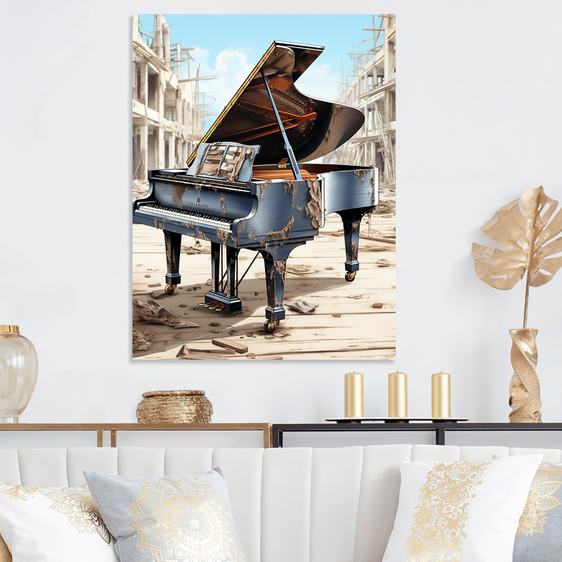 Elegant City Black Piano - Piano, art mural en métal, H 40 po x l 30 po x P 1,5 po