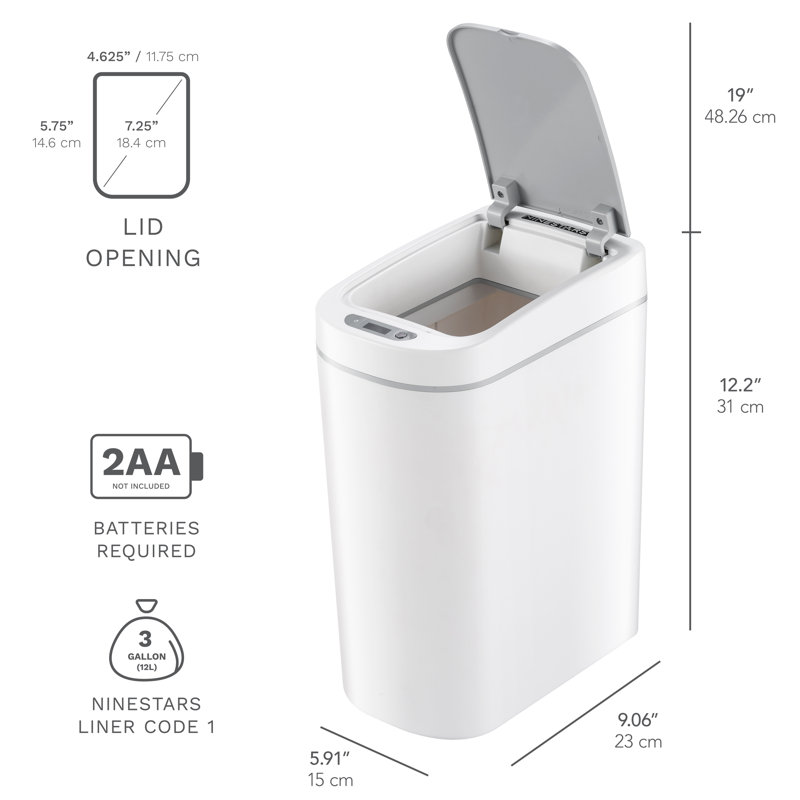 White Plastic 1.8 Gallon Touchless Motion Sensor Trash Can