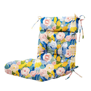 Coussin de chaise d'extérieur, coussin à bascule touffeté à dossier haut adirondack avec attaches pour meubles de patio, 44 po x 21 po x 4 po, 1 unité, floral