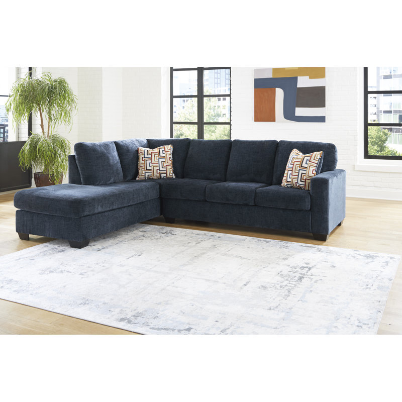 Canapé modulaire 2 pièces avec méridienne Kleban, Orienté à gauche (vu de face), Polyester bleu