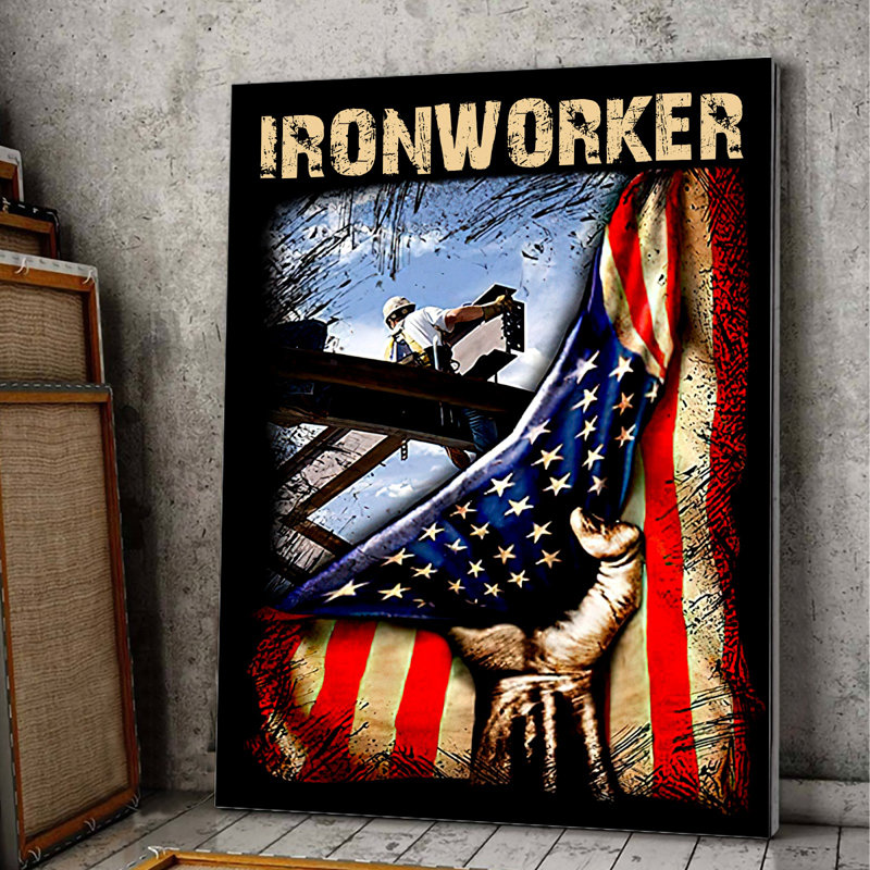 Toile tendue American Ironworker Gallery - For Illustration, bleu et rouge, H 20 po x l 16 po x P 2 po