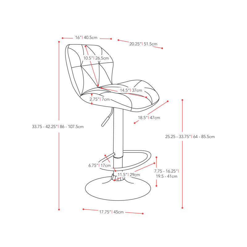 Tabouret de bar pivotant à hauteur réglable Alcibiades, Rouge
