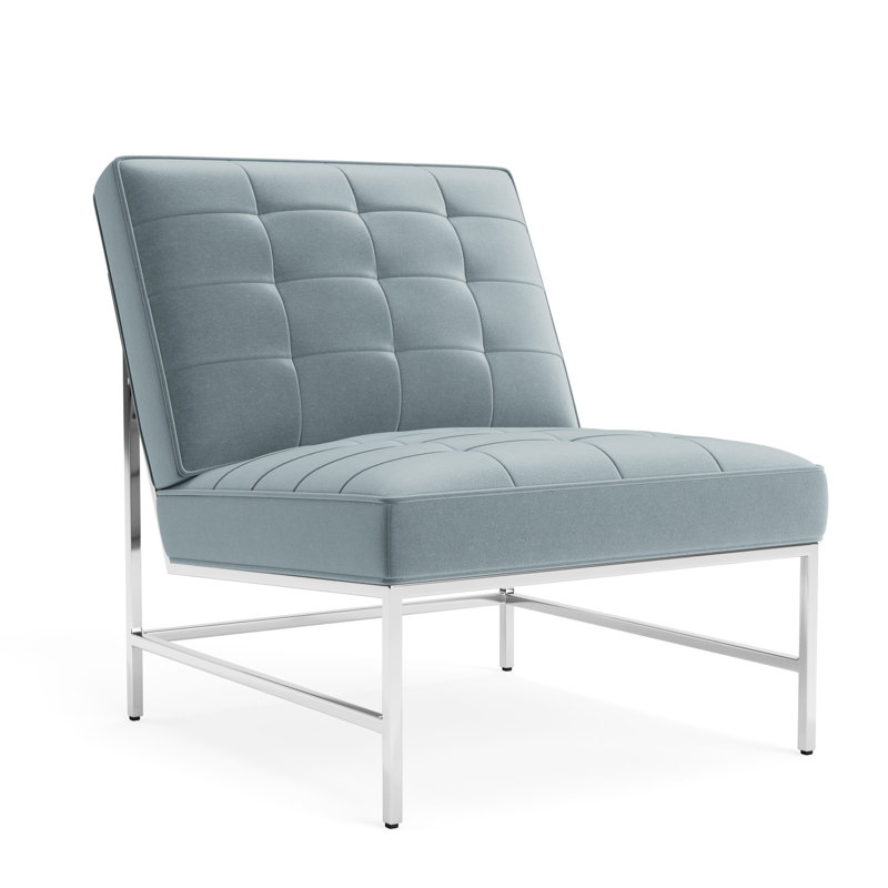Major Chair, Performance Velvet - Harbor, Polished Stainless Steel