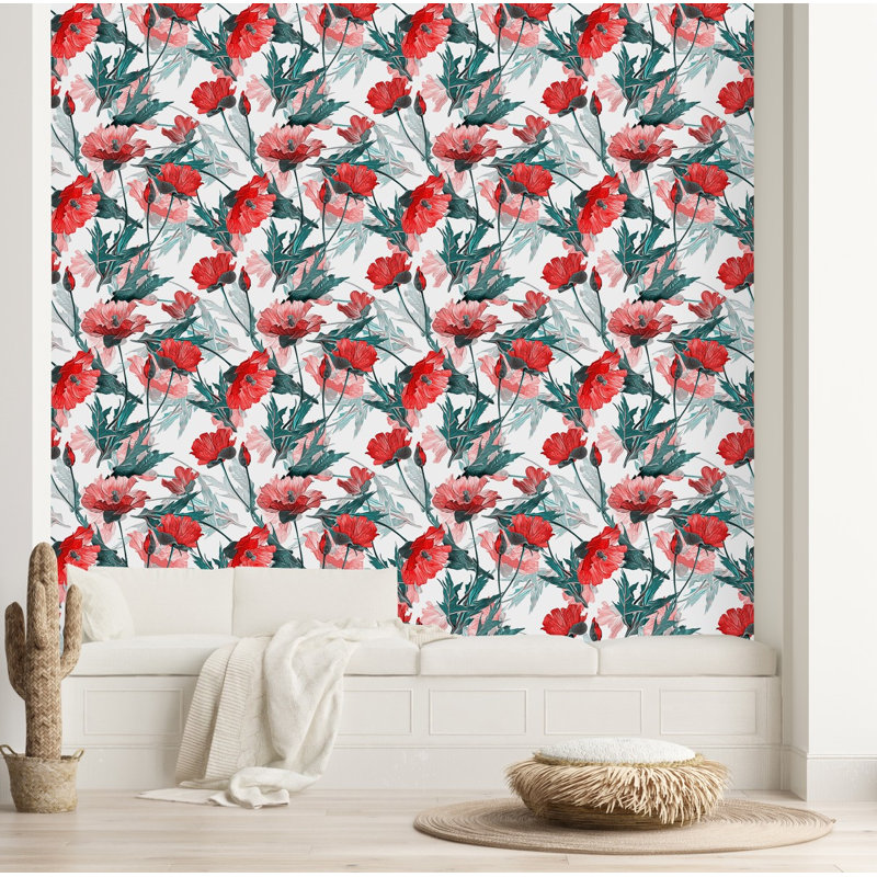 Carreau de papier peint l 25 po, L 2,09 pi x L 10,42 pi, Blanc / Rouge / Vert