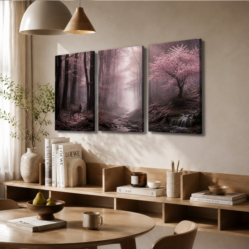 Impression sur toile tendue à 3 panneaux, cerisier rose, 28 * 40 pouces * 3