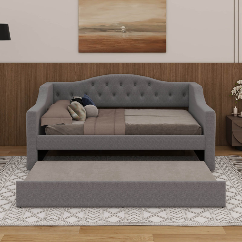 Full XL Size Daybed With LED Belt And Trundle, Gray