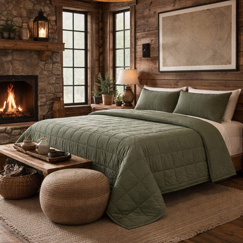 Cotton Canvas Twin Coverlet Set , Forest