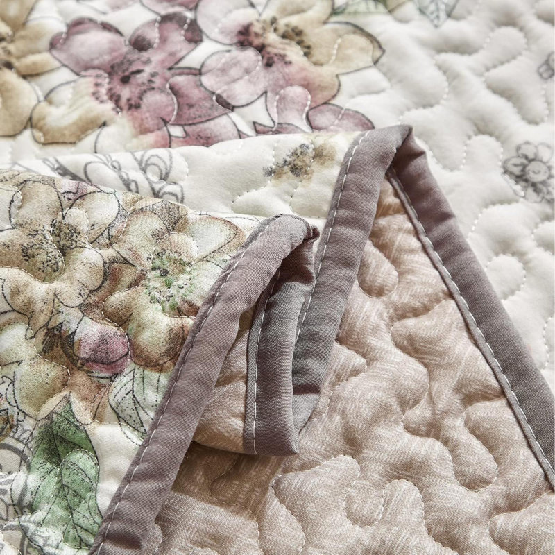 Ensemble de courtepointe 2 pièces pour lit simple réversible à motif floral beige Ensemble de couvre-lit réversible en microfibre douce pour enfants