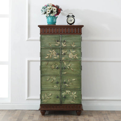 Green&Walnut Solid + Manufactured Wood Rectangular Console Table