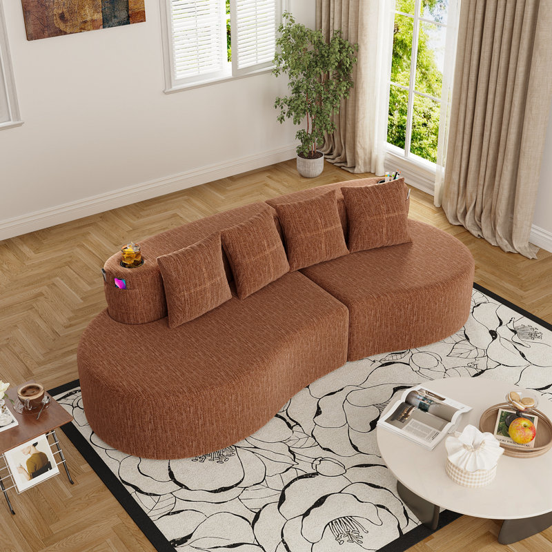Canapé modulaire incurvé avec coussin moelleux et porte-gobelet, Orange