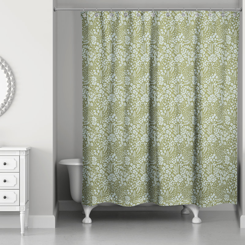 Yellow Dainty Floral Shower Curtain, Green
