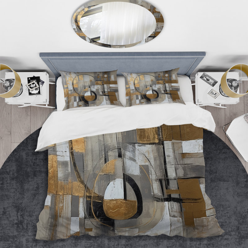 Ensemble de housse de couette en microfibre / polyester doré et gris Radical Simplicity I Bedding