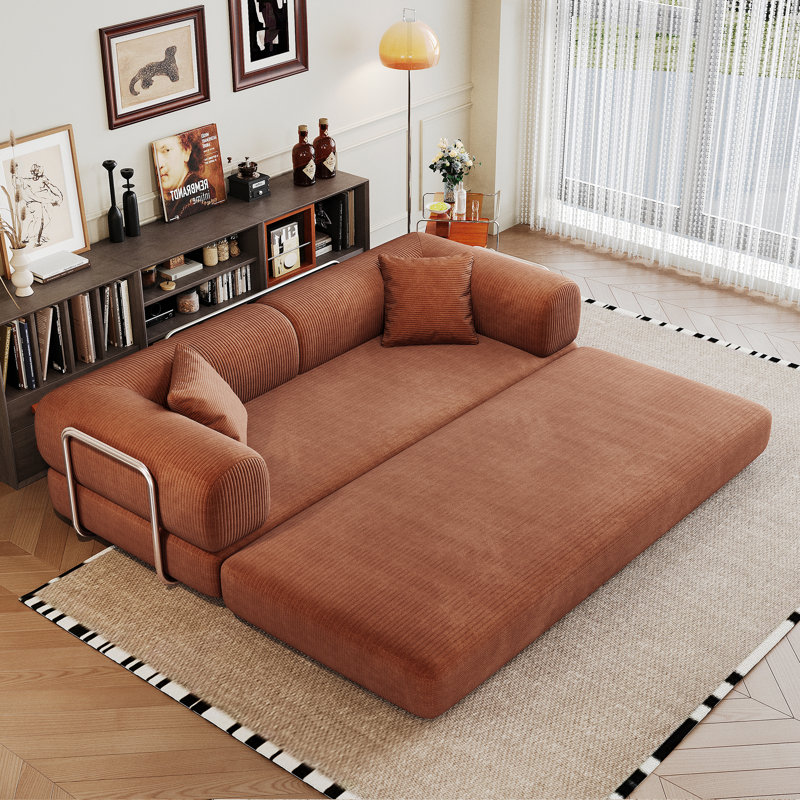 Canapé-lit modulaire en velours côtelé 79 po, Brown Fabric