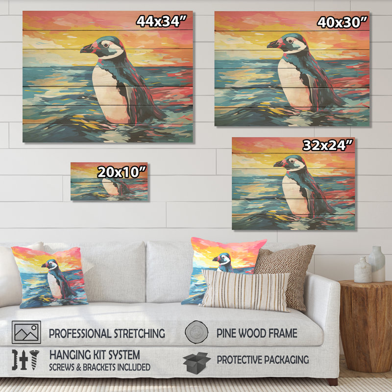Pop Art Penguin Parade Charm II - pingouin sur bois, H 30 po x l 40 po