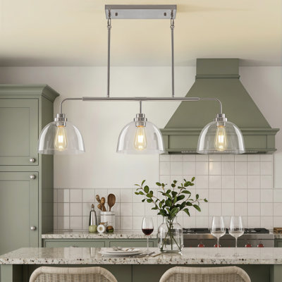 Modern 3-Light 39.37" Linear Kitchen Island Chandelier With Clear Glass Shades