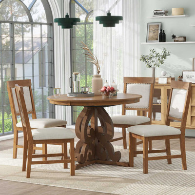 5-Piece Retro Functional Dining Set, 1 Extendable Table with a 16-inch Leaf(Walnut)