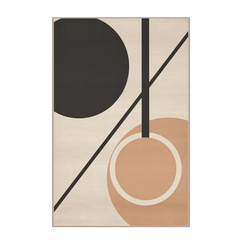 Tapis minimaliste beige lavable à la machine avec anneaux de gymnastique Aguilar, 7 x 10