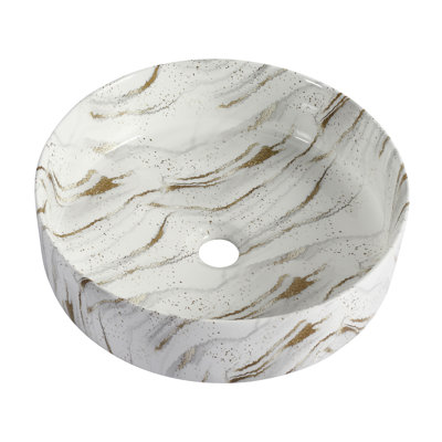 Lavabo de comptoir en céramique pour salle de bain avec lignes dorées en blanc, faible absorption d'eau, teinture, profondeur de 15,7 po, hauteur de 4,7 po pour la salle de bain, cuisson à haute température, finition lisse, bien faite,
