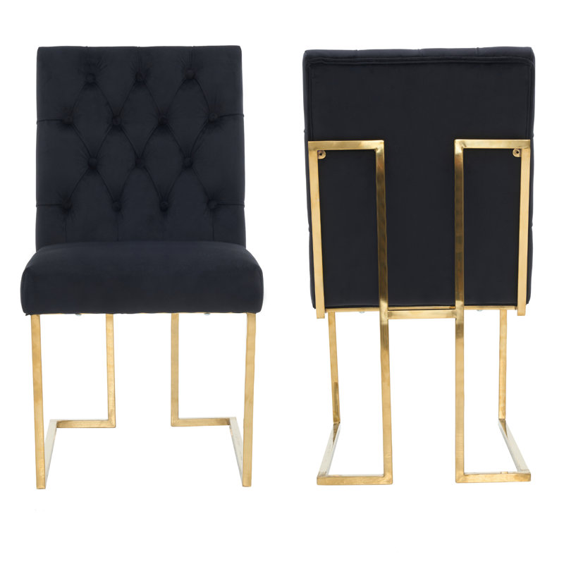 Luxury Tufted Velvet Dining Chair With Gold Frame, Black