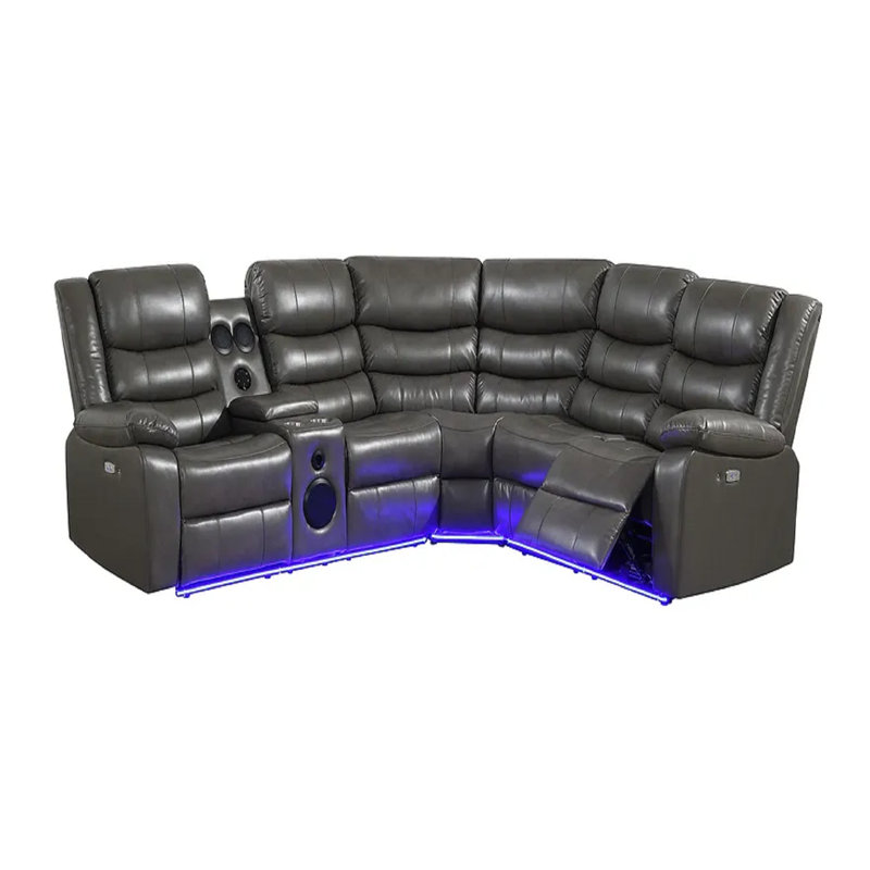 Canapé modulaire inclinable électrique Lizon avec caractéristiques techniques, Similicuir gris