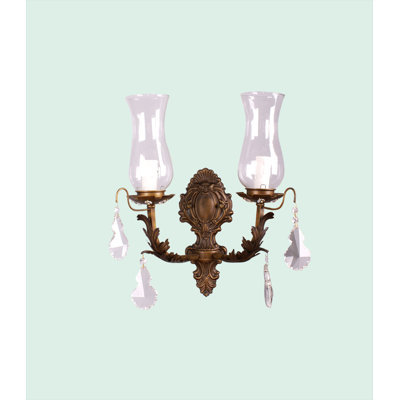 2-Light Gold Wall Sconce With Clear Crystals And Glass Shades