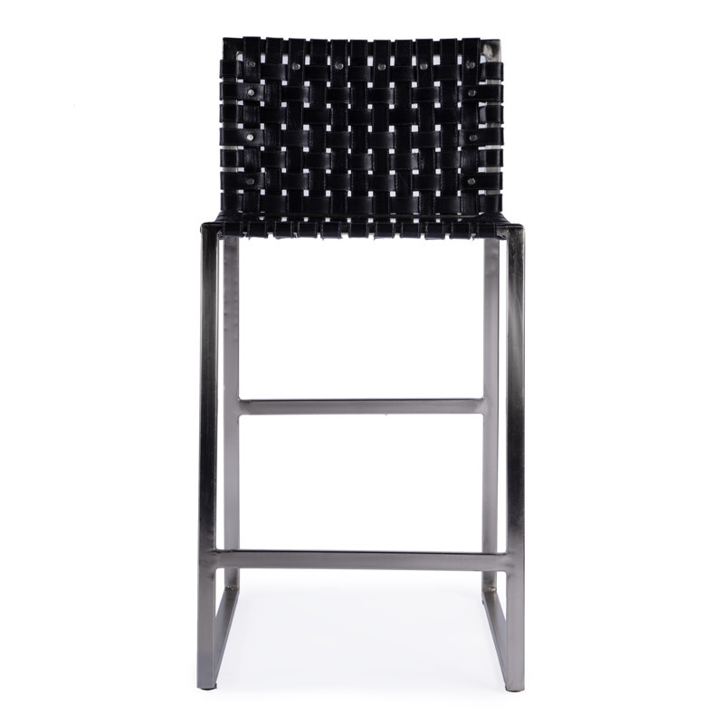 Butler Urban Brown Woven Leather Bar Stool, Black/Silver, Counter Stool (25" Seat Height)