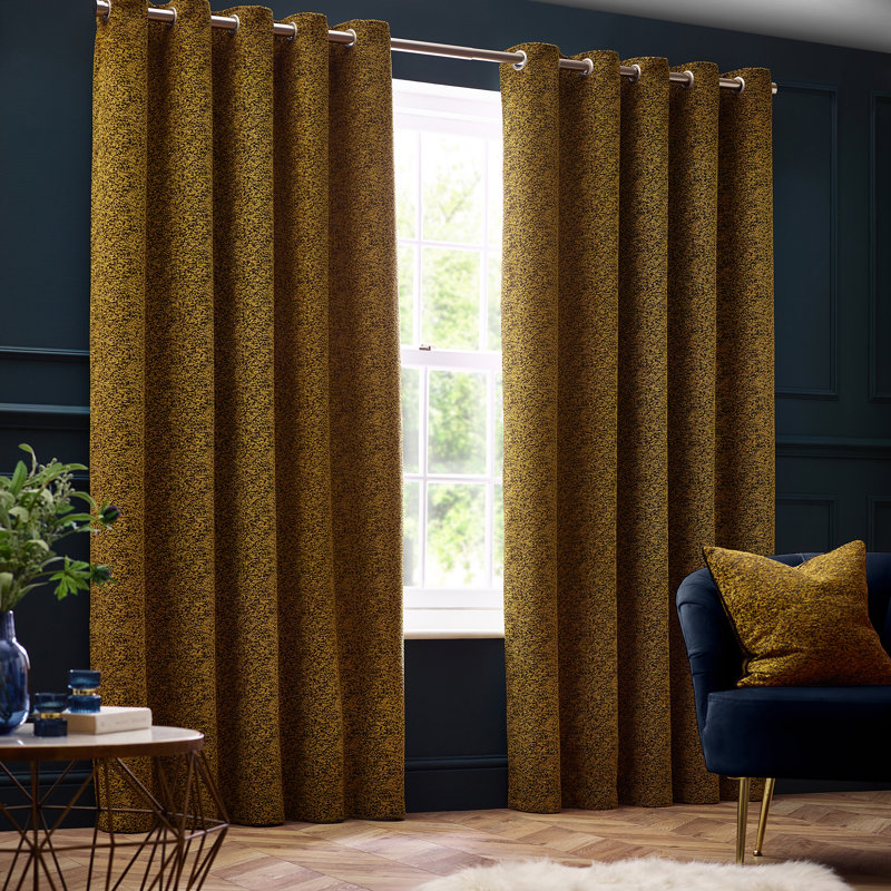 Chenille Room Darkening Eye Curtains, Gold, 168cm Width x 183cm Drop