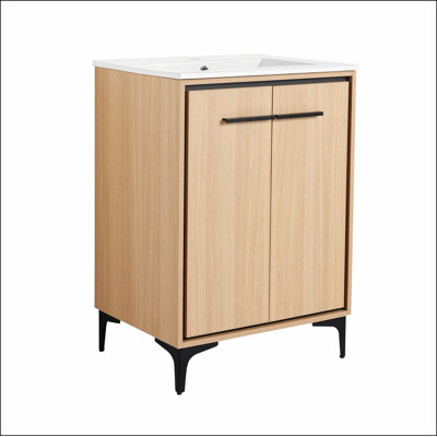 24 Inch Bathroom Vanity Base with basin, Storage Cabinet with Doors, Engineered Wood
