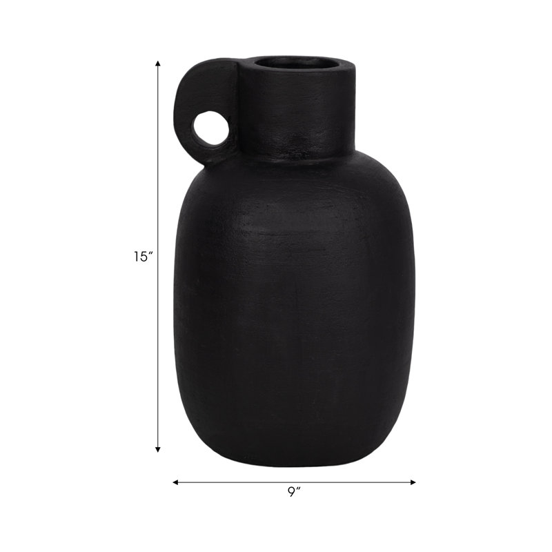 Keraun Modern Terracotta Pottery Vase with Handle - Minimalist Decorative Vessel in Sleek Sculptural Silhouette Made from Artisan Clay for Contemporary Home Decor and Stylish Shelf or Tabletop Display