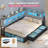 Corner Bed Frame Full Size With Bookcase Storage & Rgb Lights, Charging Station, Metal Daybed With 3 Drawers & 2 Open Cubbies, For  Small Space-117562242-117562244