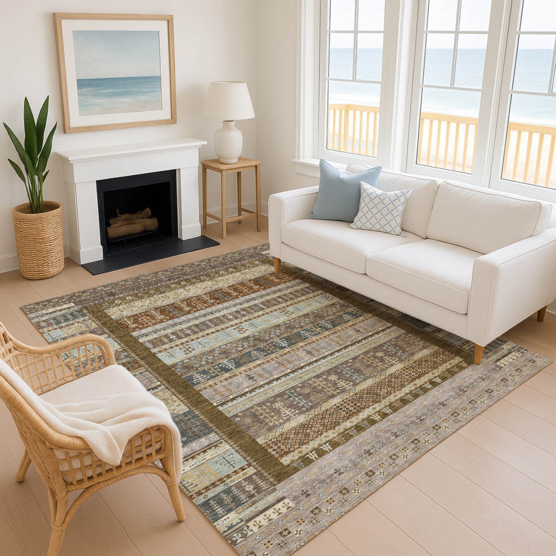Premium Machine Washable Mayfield AMF2160 Striped Rug, Rectangle 2'6" x 3'10", Brown