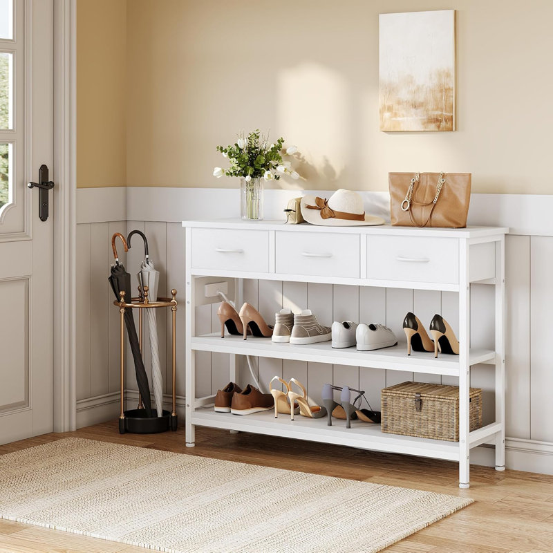 White 43" Console Table with Storage and Power Outlets