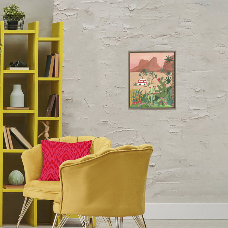 Cadre flottant Desert Camper & Cacti, design par Nabeela Rumi, H 21 po x l 17 po, Brun