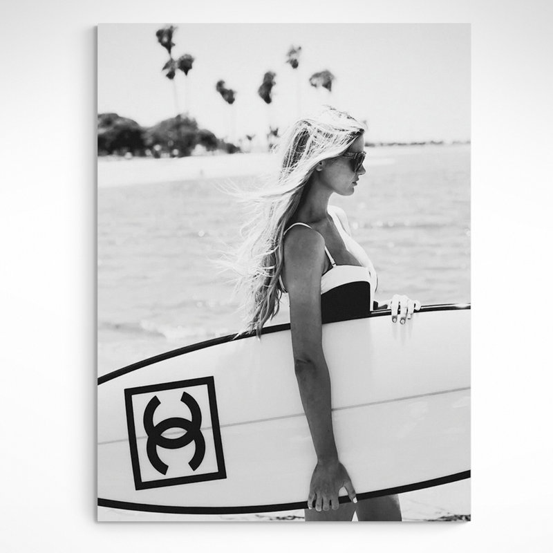 Surfer Girl Surboard - Print on Canvas, 81cm H x 61cm W x 4cm D