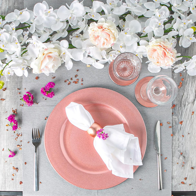 Argon Tableware - Melamine Charger Plates & Coasters - 12 Piece Set, Rose
