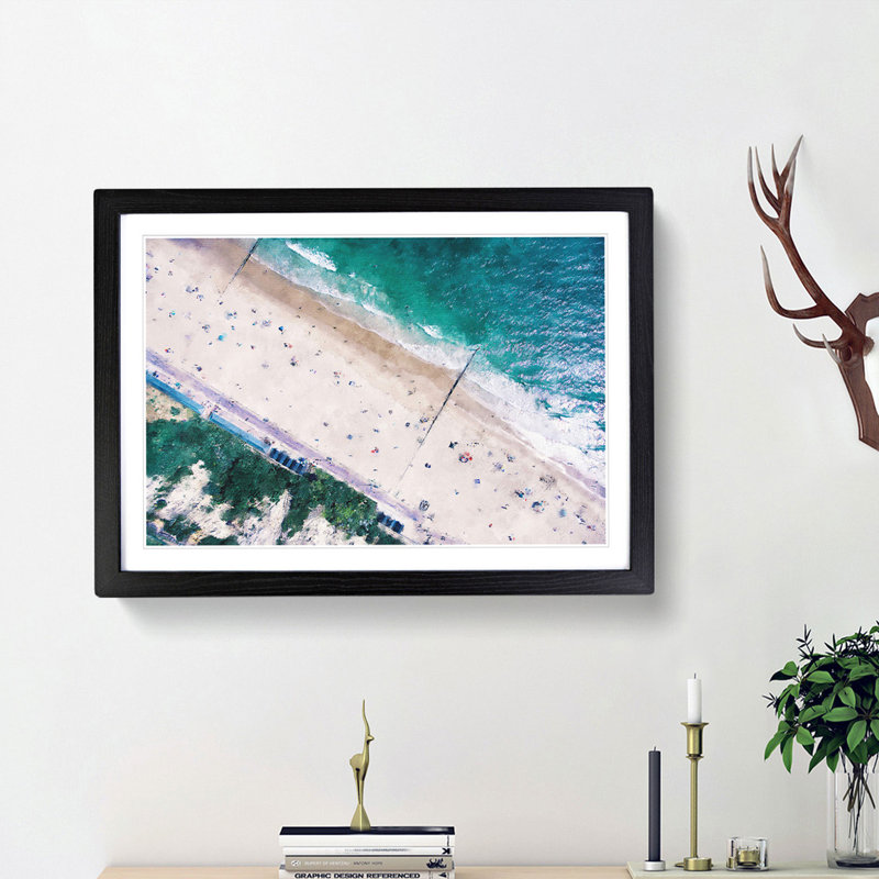 Bournemouth Beach Painting - Single Picture Frame Print on MDF, 24cm H x 33cm W x 2cm D, Oak