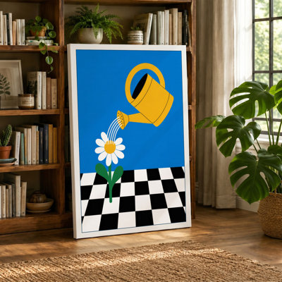 Watering the Daisy Modern - Wrapped Canvas