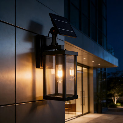 Solar Wall Lantern Outdoor, Clear Glass And Aluminum Xxf