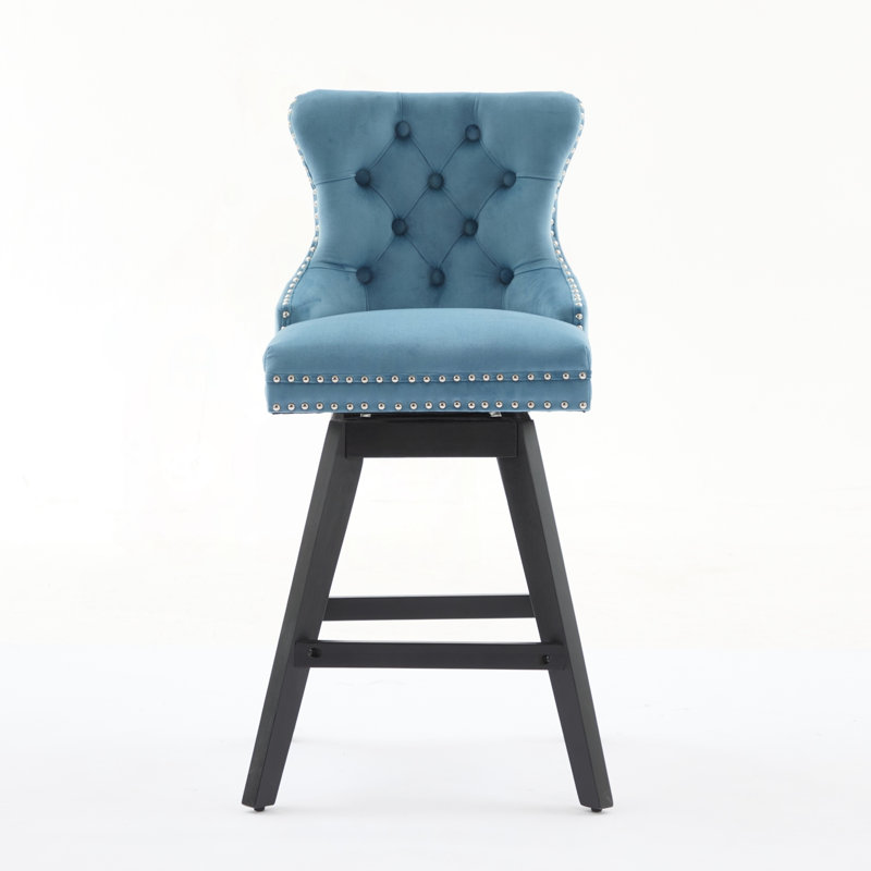 Ensemble de 2 tabourets de bar pivotants en velours avec capitonnage à boutons, Bleu clair, Bleu clair