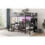 Lit mezzanine en métal avec garde-robe et lumière DEL, lit mezzanine avec bureau en forme de L et port USB