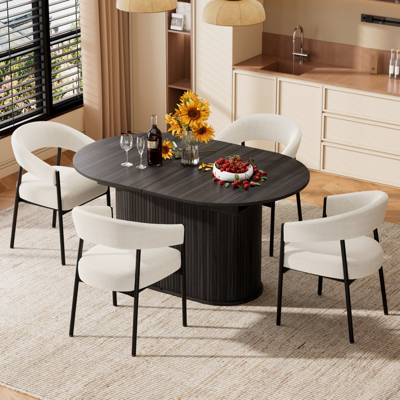 Ensemble de table de salle à manger rectangulaire en bois pour 4-6, table de cuisine Mid-Century moderne et chaise en chenille pour salle à manger, petit espace