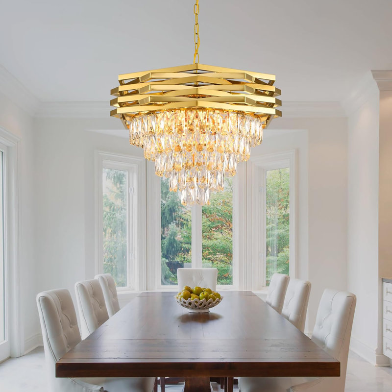 Lustre en cristal doré moderne pour salle à manger, H 15,70 po x l 23,60 po x P 23,60 po, 12